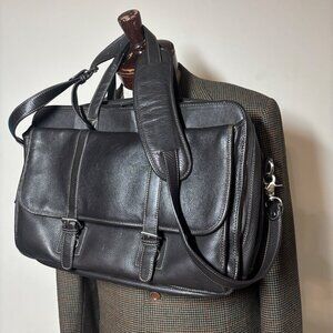 Levenger Fine Leather Briefcase Brown Pebbled Leather Solid Laptop Bag Messenger